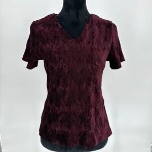 Vintage New York City Co Purple Velvet Textured‎ Short Sleeve Top Chic Medium